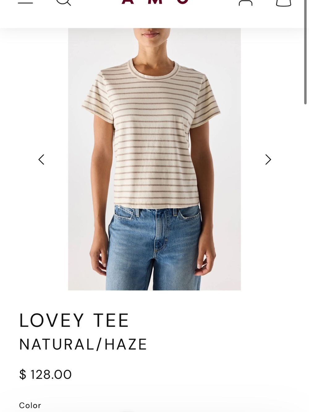 AMO Striped Crewneck Tee in Natural and Haze